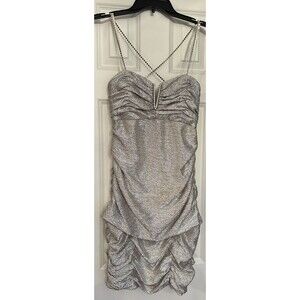 Arden B Vintage Glitter Dress L Large Gold Silver Ruffles Rhinestone Straps